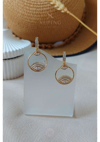 Xuping Jewelry Xuping Küpe Göz Figürlü ve Zirkon Taşlı 14 Ayar Altın Kaplama Gold Renk