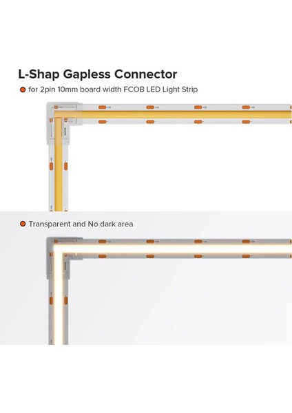 4 Adet Şeffaf L Şekli Kapak Konnektörleri 2pin Fcob 10MM LED Şerit Işıklar Lehimsiz Bağlantı