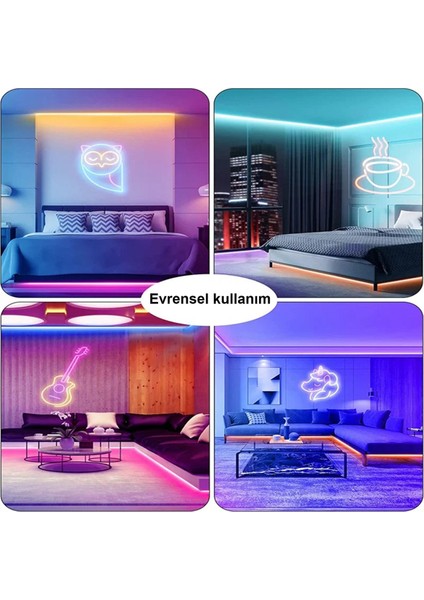 Şerit Bant Neon Tüm Renkler. 5/10 Metre, Dekoratif Aydınlatma Işık, Elastik Kendinden Yapışkanlı