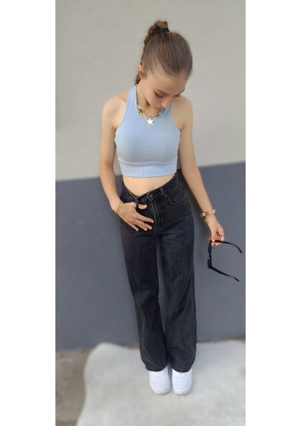 Kadın Halter Yaka Fitilli Crop Bluz fiyatları