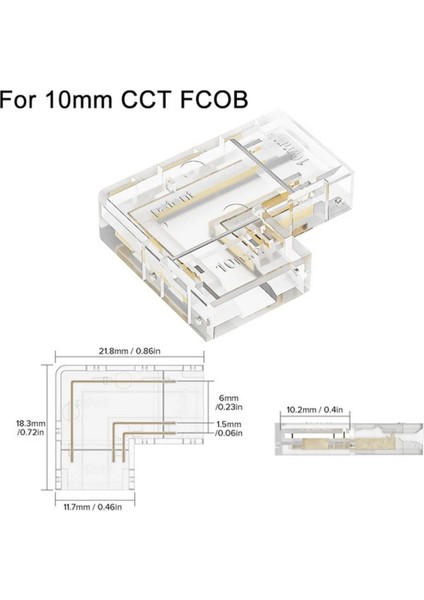 4 Adet Şeffaf L Şekli Kapak Konnektörleri 3pin Cct Fcob 10MM LED Şerit Işıklar Lehimsiz Bağlantı