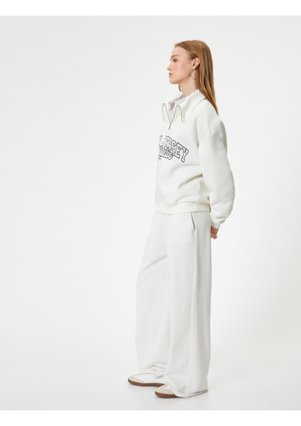 Kolej Sweatshirt Baskılı Yarım Fermuarlı Relax Fit Işlemeli Ribanalı fiyatları