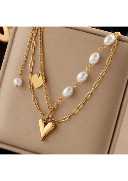 Kalpli Incili Çelik Kolye