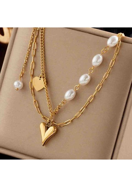 Kalpli Incili Çelik Kolye