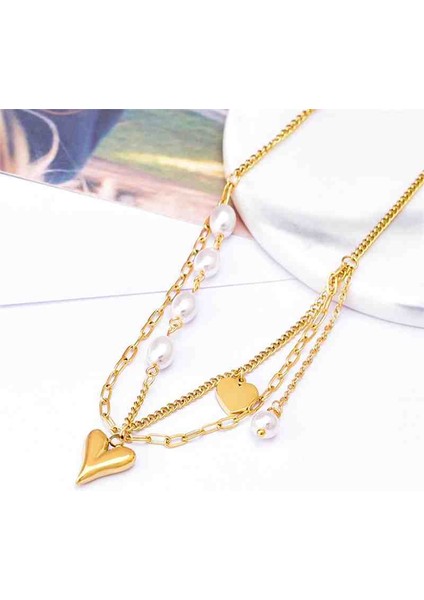 Kalpli Incili Çelik Kolye