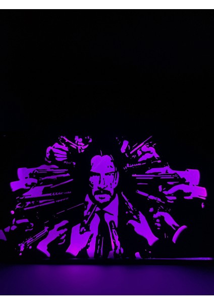 John Wick - Keanu Reeves-Rgb LED Işıklı 3 Boyutlu Tabela - 20CM x 11.5cm x 2cm (Bluetooth Kontrollü)