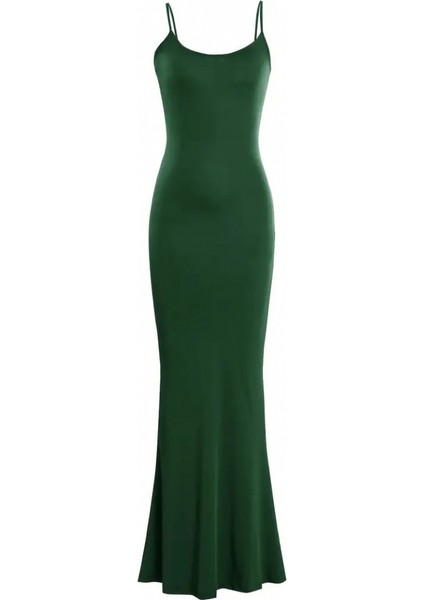 Kadın Kolsuz Askılı Bodycon Uzun Viskon Elbise