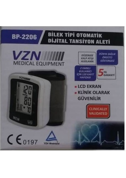 BP-2206 Bilekten Tam Otomatik Tansiyon Aleti