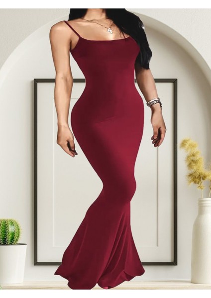 Kadın Kolsuz Askılı Bodycon Uzun Viskon Elbise