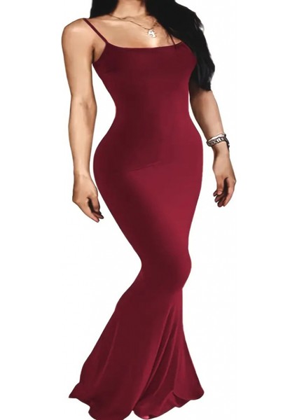 Kadın Kolsuz Askılı Bodycon Uzun Viskon Elbise