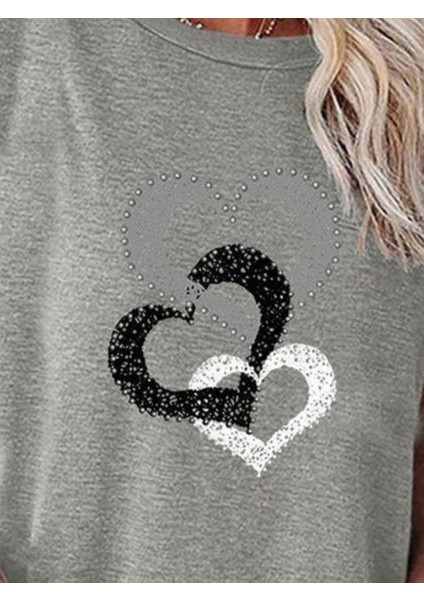 Kadın Kısa Kollu Kalp Baskılı Viskon T-Shirt fiyatları