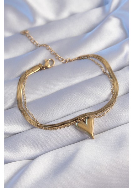 Mulvxxmd XDN02 Çelik Gold Renk Italyan Zincirli Kalp Model Bileklik (Mulvix)