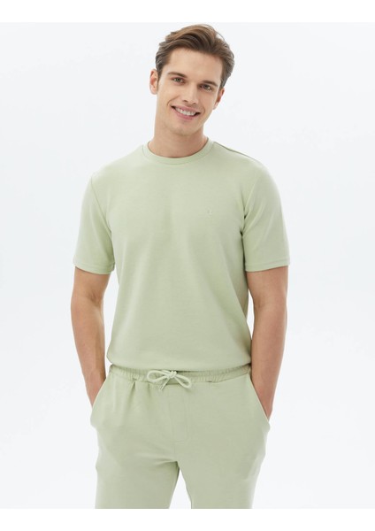Açık Yeşil Düz Bisiklet Yaka T-Shirt