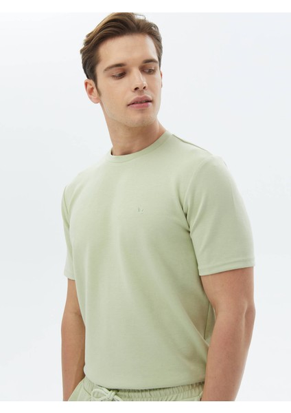 Açık Yeşil Düz Bisiklet Yaka T-Shirt