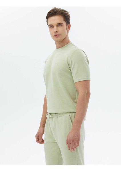 Açık Yeşil Düz Bisiklet Yaka T-Shirt