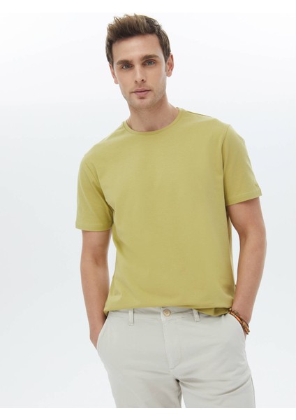 Limon Küfü Düz Bisiklet Yaka Pamuk Karışımlı T-Shirt