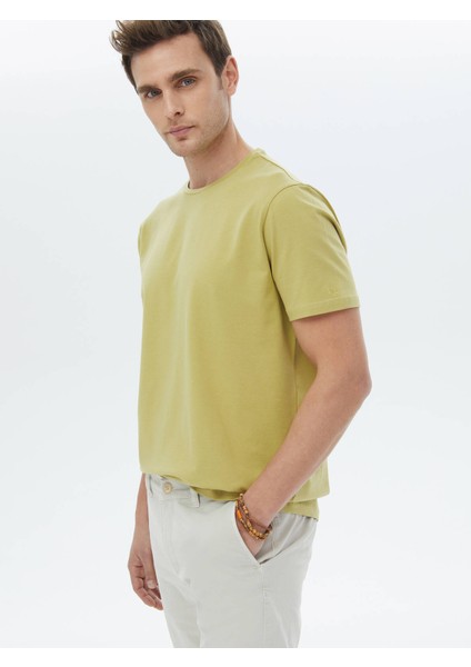 Limon Küfü Düz Bisiklet Yaka Pamuk Karışımlı T-Shirt modelleri