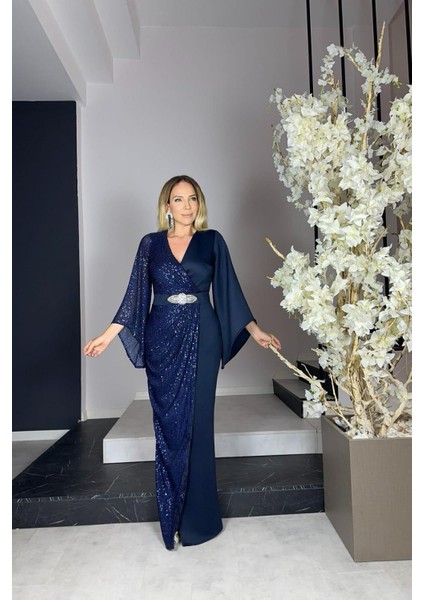 G0848 Payet Detaylı Maksi Tasarım Abiye Lacivert fırsatları