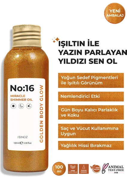 No:16 Mucizevi Işıltılı Saç ve Vücut Bakım Yağı 100 ML - Parıltılı Nemlendirici Bakım