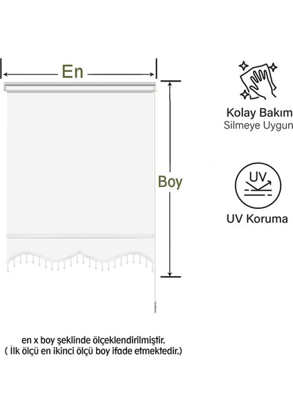 Binbir Perde Boncuklu Beyaz Stor Perde