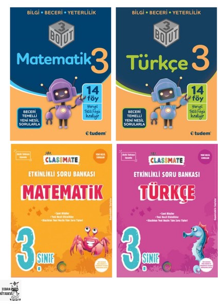 Tudem Yayınları Tudem 3. Sınıf Matematik, Türkçe 3 Boyutlu Soru Bankası, Okyanus 3. Sınıf Matematik, Türkçe Classmate Soru Bankası Seti