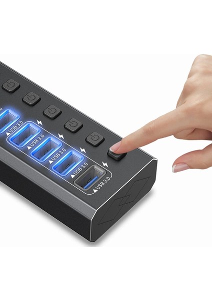 Profesyonel USB Hub 16 Portlu USB 3.0 5Gbps Bireysel Açma Kapama Anahtarları 12V DC 7.5A Güç Adaptörü USB Hub 3.0 Telefon Şarj Dizüstü Bilgisayar Mobil HDD Flash Sürücü Power Switches Port16