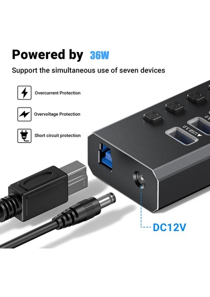 Profesyonel USB Hub 16 Portlu USB 3.0 5Gbps Bireysel Açma Kapama Anahtarları 12V DC 7.5A Güç Adaptörü USB Hub 3.0 Telefon Şarj Dizüstü Bilgisayar Mobil HDD Flash Sürücü Power Switches Port16