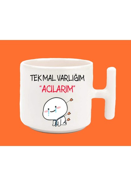 Tek Mal Varlığım Acılarım Espirili T Kulplu Latte Kupa Bardak