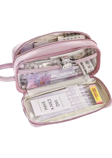 Büyük Kapasite ve Yüksek Estetik Değeri Olan Kalem Çantası, Öğrenciler Için Taşınabilir Çift Zipper Depolama Çantası (Yurt Dışından)