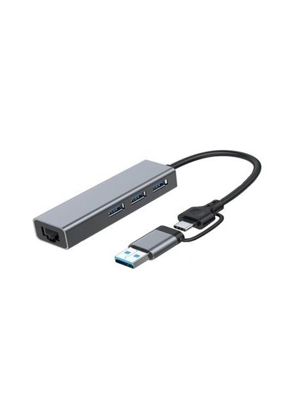 Sp UET01 10/100/1000MBPS USB / Type-C 3 Port USB 3.0 Çoklayıcı Gıgabıt Ethernet Çevirici