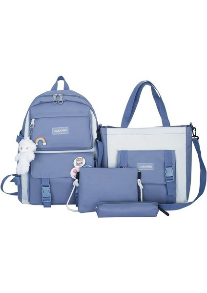 Orta ve Lise Öğrencisi Okul Çantası Dört Parçalı Set Büyük Kapasiteli Açık Hava Seyahati Sırt Çantası Basit Yeni Stil Çok Yönlü Sırt Çantası (Yurt Dışından)