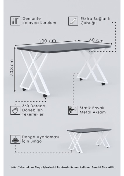 Efelez Design Milano Tekerlekli Orta Sehpa Beyaz Metal