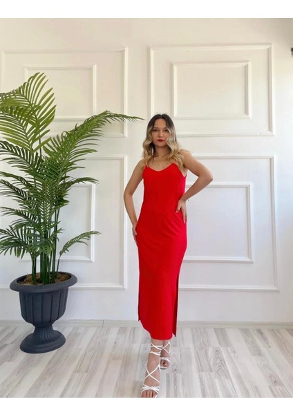 Kadın Askılı Elbise Kırmızı fiyatları
