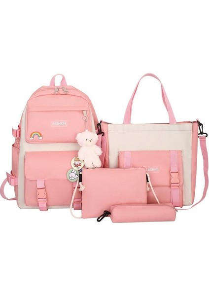 Orta ve Lise Öğrencisi Okul Çantası Dört Parçalı Set Büyük Kapasiteli Açık Hava Seyahati Sırt Çantası Basit Yeni Stil Çok Yönlü Sırt Çantası (Yurt Dışından)