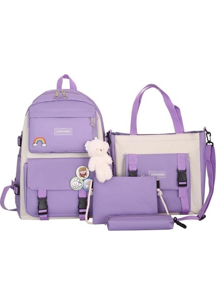 Orta ve Lise Öğrencisi Okul Çantası Dört Parçalı Set Büyük Kapasiteli Açık Hava Seyahati Sırt Çantası Basit Yeni Stil Çok Yönlü Sırt Çantası (Yurt Dışından)