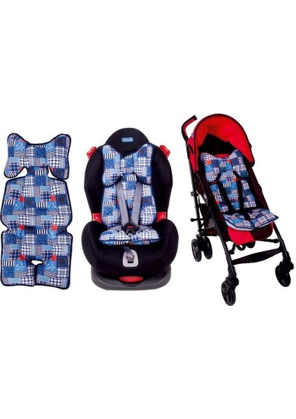 Sema Baby Sevi Puset ve Oto Koltuğu Minderi - Lacivert Puantiyeli