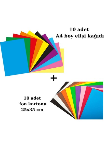 10 Adet A4 Boy El Işi Kağıdı + 10 Adet  25X35 cm Fon Kartonu