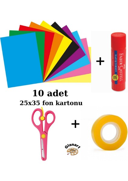 25X35 cm Fon Kartonu Yapıştırma Seti Makas+Bant+Stick Yapıştırıcı Set Bayan
