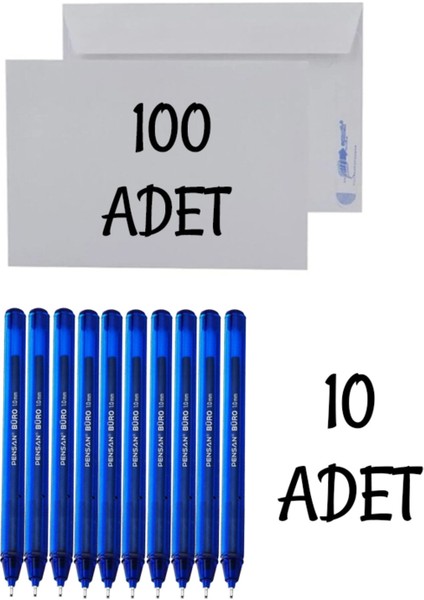 Düğün, Para Takı Zarfı Ağzı Yapışkanlı 100 Adet ve 10 Adet Tükenmez Kalem