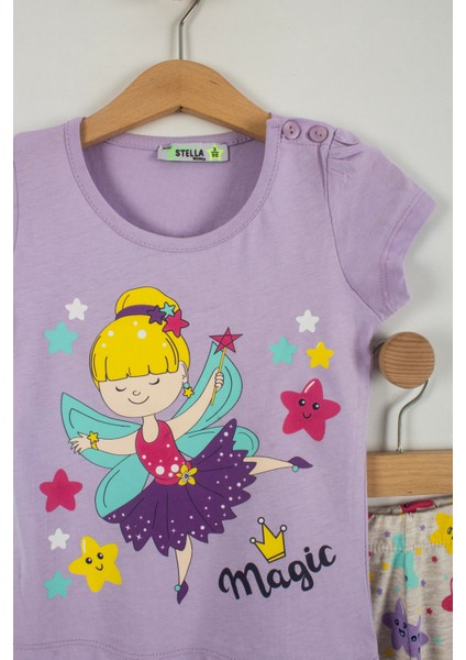 Magic Yıldız Baskılı Kız Çocuk Yazlık Alt Üst Takım modelleri