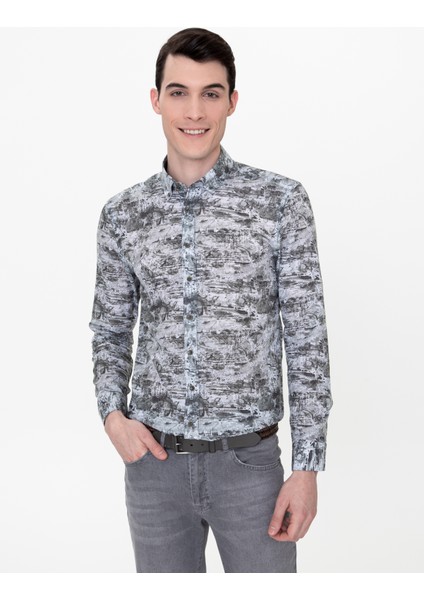 Erkek Haki Slim Fit Uzun Kollu Gömlek 50250957-VR027