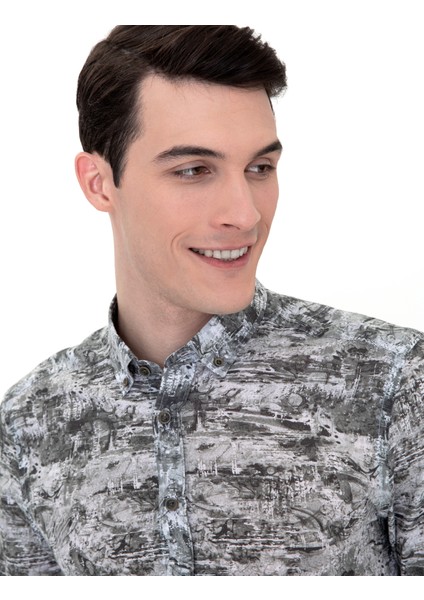 Erkek Haki Slim Fit Uzun Kollu Gömlek 50250957-VR027