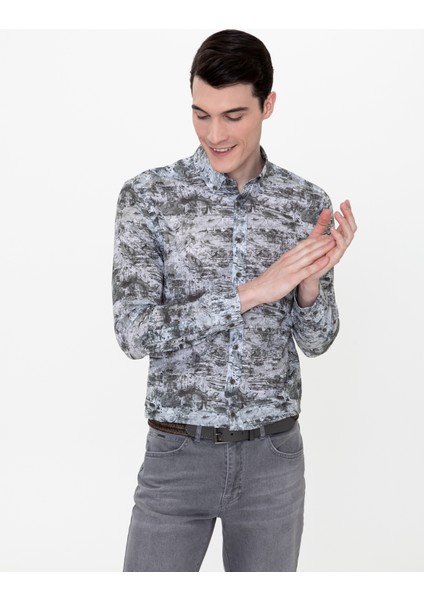 Erkek Haki Slim Fit Uzun Kollu Gömlek 50250957-VR027