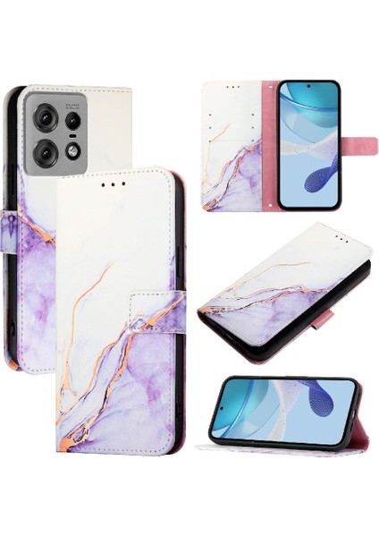 Motorola Kenar 50 Pro Pu Deri Kickstand Mermer Desen Cüzdan Için Kılıf (Yurt Dışından)