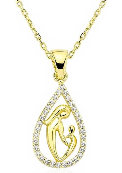 Gümüş Gold Damla Anne Çocuk Kolyesi