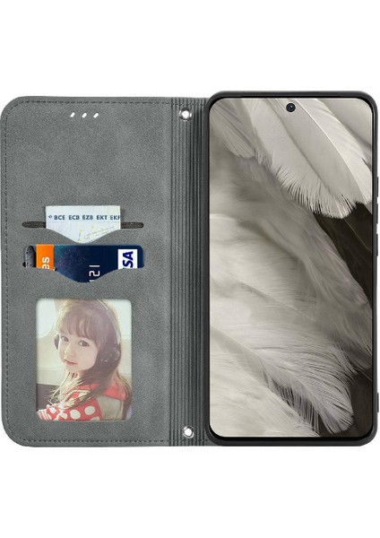 Google Piksel 8A Için Flip Case Deri Kılıf Cüzdan Kapak Kapak Basit (Yurt Dışından)