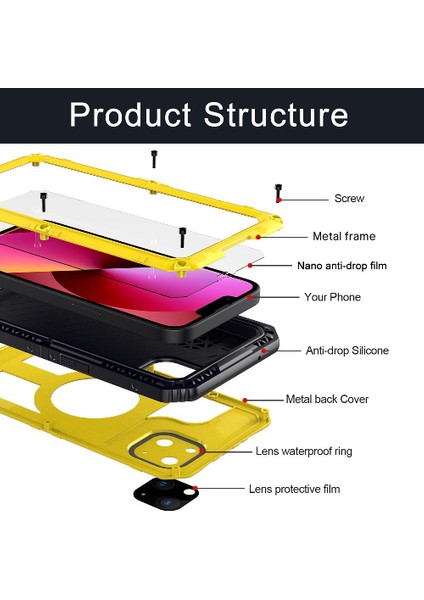 Iphone 13 Için Su Geçirmez Kılıf IP68 Su Geçirmez Tam Metal Tam Vücut Ağır (Yurt Dışından)