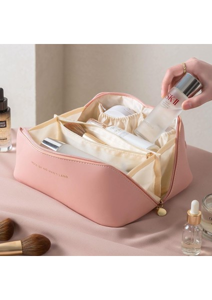 Kozmetik Çantası Seyahat Makyaj Çantaları Büyük Kapasiteli Organizatör Saklama Çantası Su Geçirmez Taşınabilir Kese Açık Düz Tuvalet Çantası Bölücü ve Saplı Makyaj Organizatörü (Pi (Yurt Dışından) fiyatları