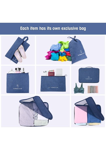 Valiz Düzenleyici 7 Set, Paketleme Küpleri, Bagaj Paketleme Küpü, Ayakkabı Torbası ve Kişisel Bakım Çantası ile Birlikte (Marine New) (Yurt Dışından)
