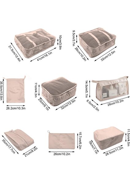 Bavullar Için 8 Adet Paketleme Küpü, Seyahat Paketleme Küpleri, Su Geçirmez Seyahat Bavulu Düzenleyici Paketleme Çantaları Ayakkabı Çantası Saklama Çantaları, Set Seyahat Küpleri B (Yurt Dışından)
